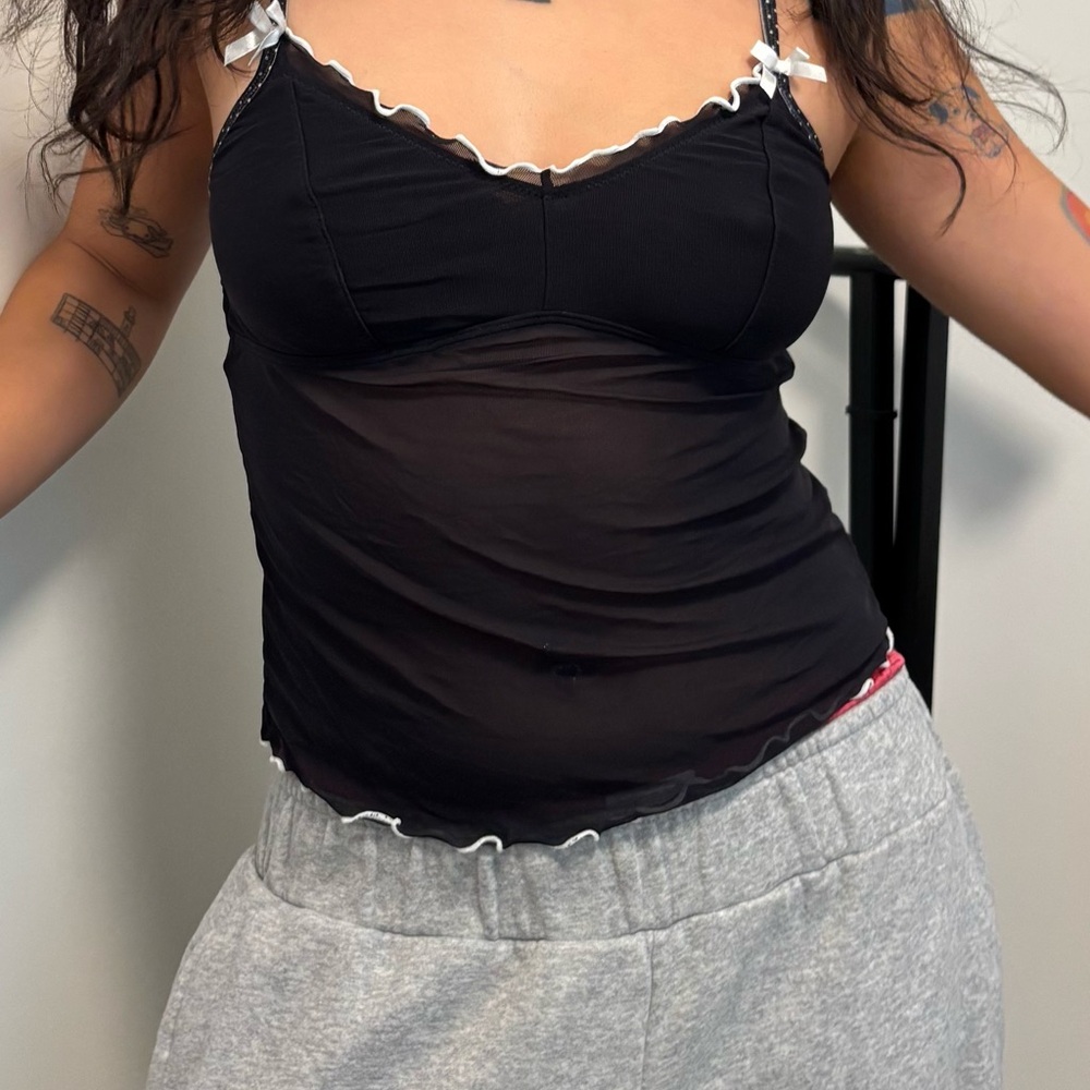 Black Sheer Camisole with White Trim